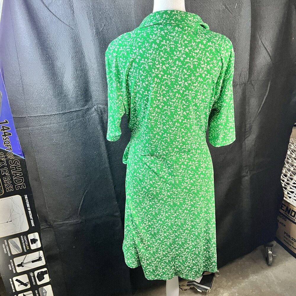 MSK Wrap Dress Lg Kelly Green Floral St Patrick’s Day Midi Retro 70s 80s 90s Y2K - Picture 6 of 9